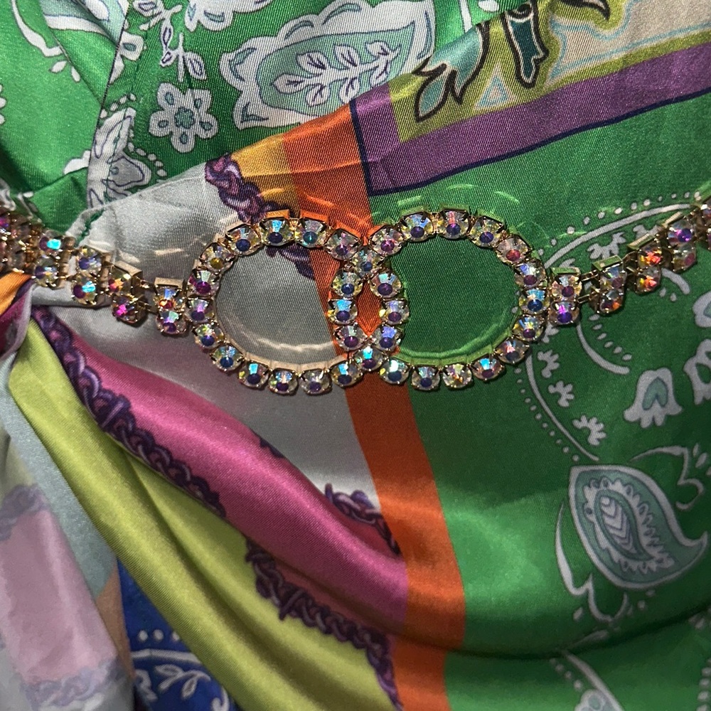 Double O Rhinestone Iridescent Chain Belt - Picture 3 of 3